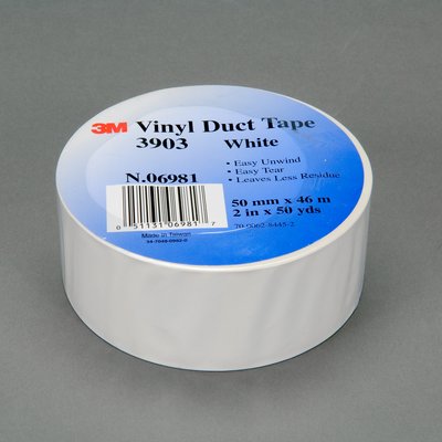 2 3M 3903 Vinyl Duct Tape with Rubber Adhesive, white, 2 wide x