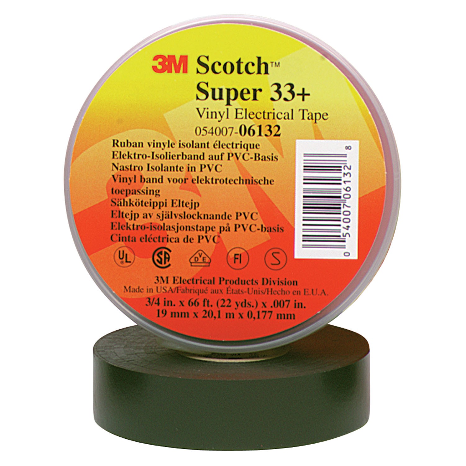 3/4 3M Scotch Super 33+ Vinyl Electrical Tape with Non-Thermosetting  Rubber Adhesive, black, 3/4 wide x 36 YD roll