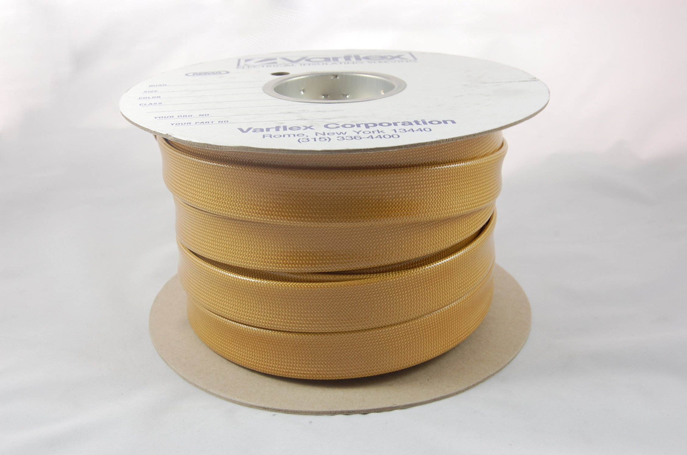 5/8" AWG Varglas Silicone Resin 500 Grade H-A-1 (8000V) High Temperature Silicone Resin Coated Braided Fiberglass Sleeving 200°C, natural, 100 FT per spool